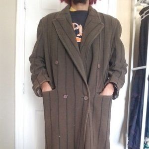 Ted Lapidus Wool Boutique Haute Couture Paris, Made in Italy, Olive Brown Stripe